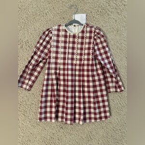 Elegant Checkered Kids Dress with Lace Accents